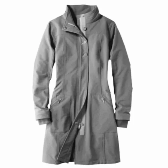 TITLE NINE Neo Trench Gray Soft Shell Zip Snap Midi Coat - Picture 2 of 9